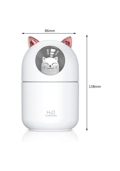 Lunaev Kedicik Figürlü Hava Nemlendirici Ultrasonik Soğuk Buhar Makinesi, Led Işıklı Masaüstü Oda