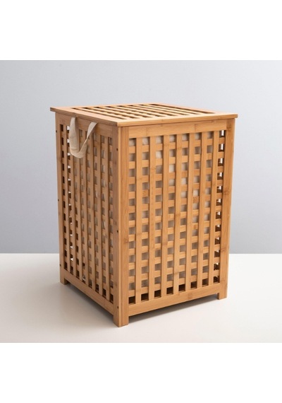 Büyük Boy Ahşap Bambu Kirli Sepeti 45x45x62 Çok Renkli