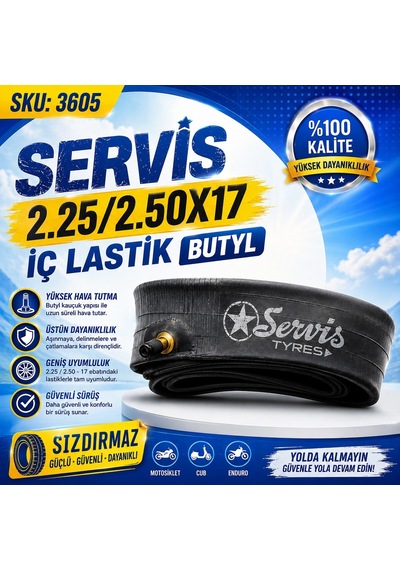 Servis 2.25/2.50x17 İç Lastik Butyl Motosiklet İç Lastiği 1 Adet