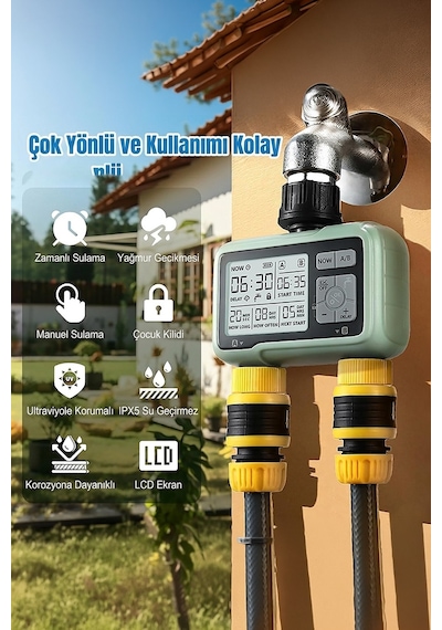 Çift Çıkışlı Otomatik Bahçe Sulama Zamanlayıcısı - Dijital Programlanabilir Sulama Kontrol Cihazı