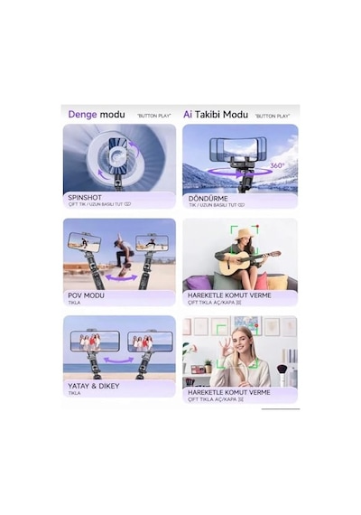 C22 Akıllı Yüz Takip Özellikli Kameralı Kumandalı Canlı Yayın Selfi Çubuğu Gimbal Tripod