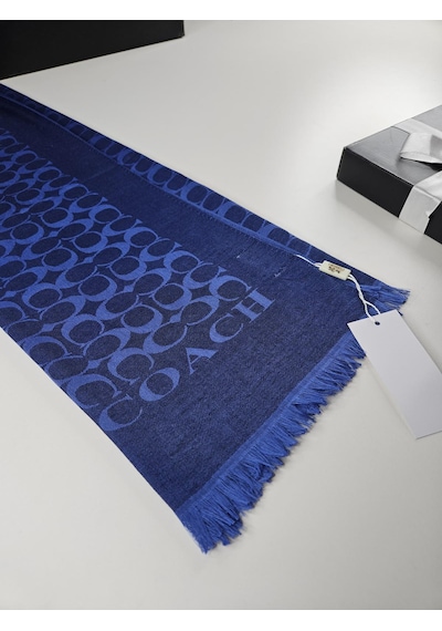 C Desen Yün İpek Şal İnce Kumaş Çift Taraflı Silk Scarfs Saks Mavi