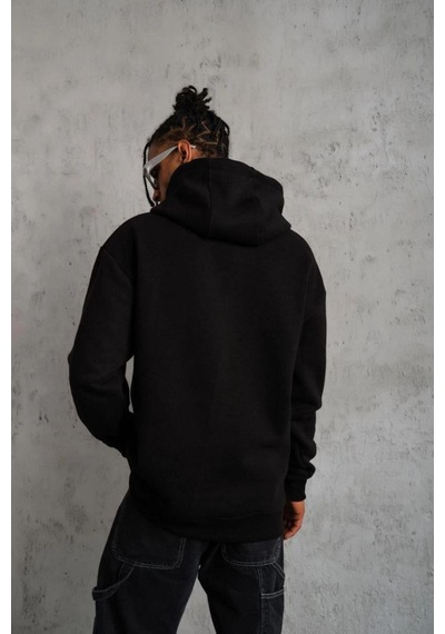 Mbb E-ticaret Erkek 3 İplik Pamuklu Kapüşonlu Kanguru Cepli Sweatshirt Hoodie - Siyah