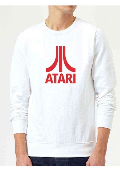 Atari Logo Baskılı Beyaz Erkek Örme Sweatshirt (530958812)
