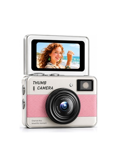 48mp 4k Mini Dijital Fotoğraf Makinesi 2.4'' Döner Selfie Ekranı Otomatik Odaklama Led Flaş Şarj Edilebilir Pembe - 913421808