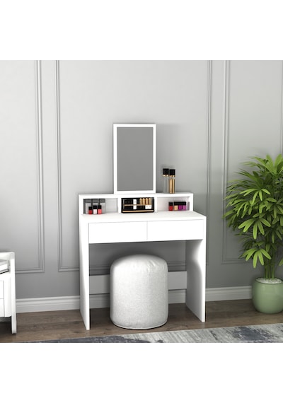 Arnetti Luna Çekmeceli Aynalı Modern Tasarım Makyaj Masası Beyaz