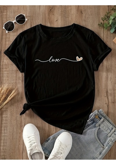 Uyguntarz Unisex Love Baskılı Tasarım Tshirt Siyah