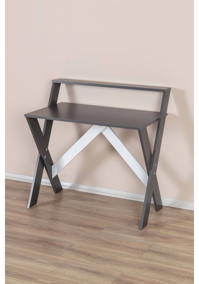 Enda Home X Ayaklı Raflı Ders Çalışma Masası 50x90 Cm Antrasit