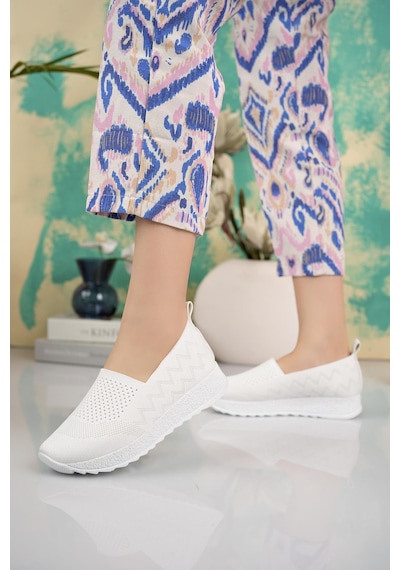 Nesilshoes Nesil Shoes Aky 055 Beyaz Triko Yazlık Kadın Ayakkabı