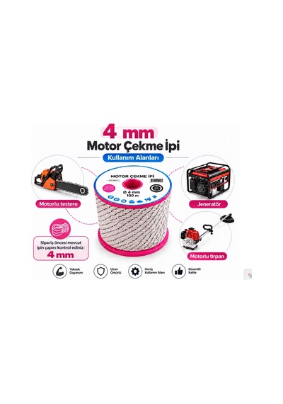 Algaride 4 Mm Motor Çekme İpi 100 Metre Motorlu Testere Jeneratör Motorlu Tırpan Çim Biçme Su Motoru Ve Benzinli Makineler İçin Starter Marş İpi
