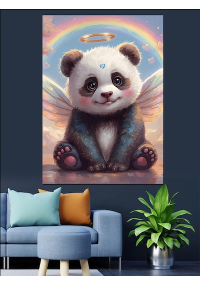 Ahşap Tablo Kanatlı Sevimli Panda Melek