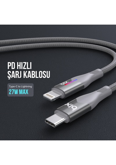 Bix BX04CL Type-c To Lightning 27w Şarj Data Kablosu 1 M Gri