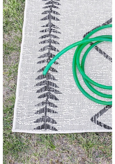 Fresco Ekru Siyah İskandinav Jüt Yıkanabilir Halı Kilim Balkon Te Ekru - Siyah