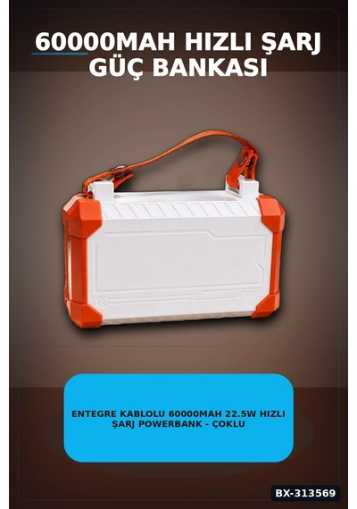 Bay Entegre Kablolu 60000mah 22.5w Hızlı Şarj Powerbank - Çoklu Usb-c Çıkışlı Güç Bankası Bx-313569 Najmaddi Standart