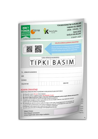2026/1 Yökdil İngilizce Sağlık Bilimleri Ösym Çıkmış Soru Tıpkı Basım Deneme Kitapçığı Türkiye Genel