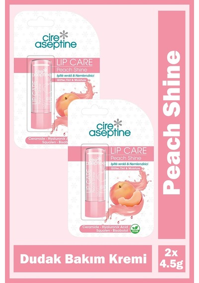 Cire Aseptine Lip Care Peach Shine Renkli Dudak Bakım Kremi 4,5 Gr 2 Adet