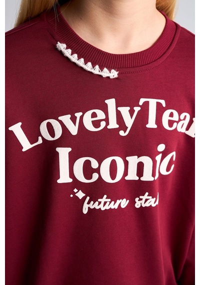 Defacto Relax Fıt Bisiklet Yaka Slogan Baskılı Sweatshirt Kız Çocuk I0709a826aubr204 Bordo-br204