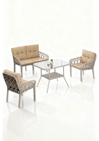Lumisgarden Neva Rattan Bahçe Takımı 2+1+1 +masa Bej