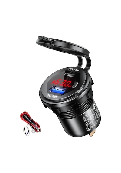 12-24volt Araç/tekne/motosiklet(Quick)Şarj Usb/TypeC Kırmızı Işık