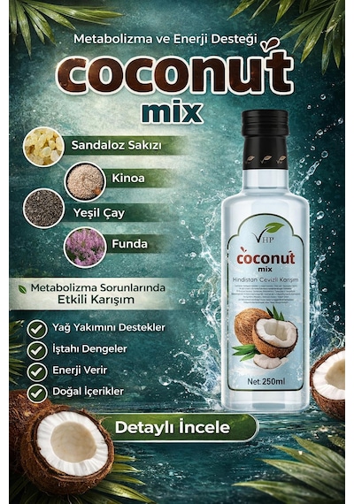 Vhp Coconut Mix Hindistan Cevizi Bitkisel Karışım 250 Ml Metabolizma Ve Enerji Desteği