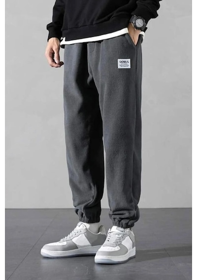 Genius Store Erkek Polar Kumaş Oversize Erkek Eşofman Altı Füme