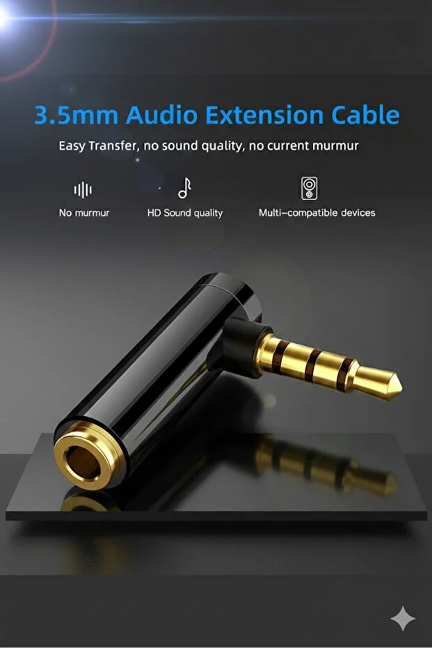 3.5mm Stereo L Aparat 4 Boğumlu 3.5 Mm Stereo 90 Derece Sağ Açılı Çevirici Jak Dişi Erkek