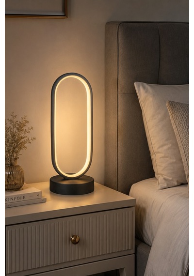 Zzez Siyah Renk Gün Işığı Led Işıklı Modern Tasarım Led Masa Lambası - Abajur - Gece Lambası