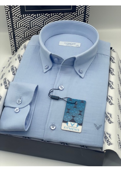 Slim Fit Uzun Kol Müslin Pamuk Rahat Nefes Alabilen Kumaştan Yaka Düğmeli Hediye Kutulu Erkek Gömlek Fs-004202 - Açık Mavi-2870 Açık Mavi
