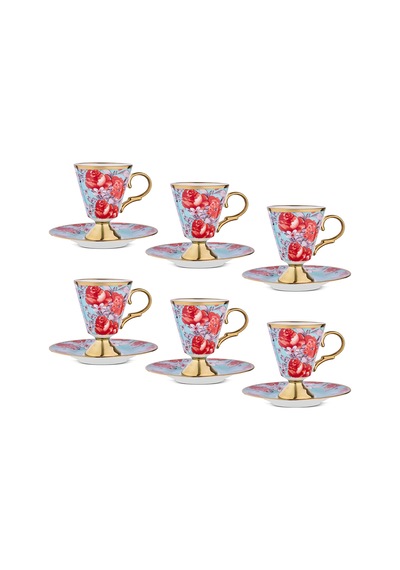 Aryıldız Begonia 12 Parça 6 Kişilik Kahve Fincan Takımı Mavi 100 Ml Çok Renkli