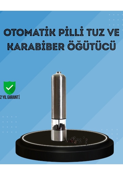 Techmrt Pilli Tuz Ve Karabiber Öğütücü Baharat Değirmeni Tuzluk Pilli Işıklı Gri Çelik