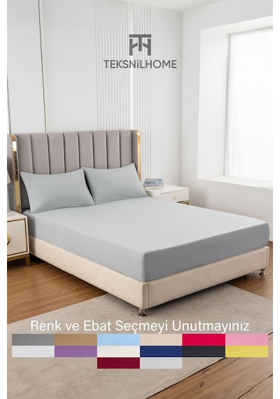 Ranforce Gri Pamuklu Tek / Çift Kişilik Battal Tam Kenar Lastikli Çarşaf 14 Renk Fıtted Gri