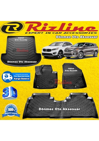 Kia Sorento 3D Paspas + 3D Bagaj Havuzu 2016-2020 Arası Rizline N11.34138