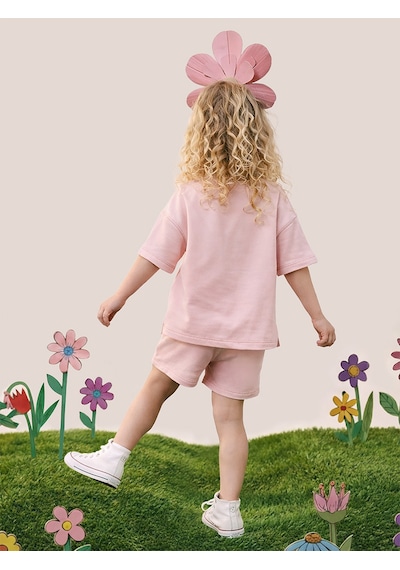 Mshb&g Pembe Oversize T-shirt Şort Takım Kız Çocuk %100 Pamuk Çok Renkli