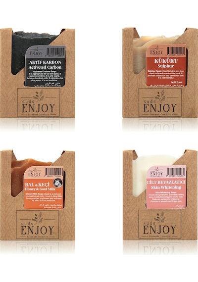 Suds Enjoy Doğal Aktif Karbon + Kükürt + Bal ve Keçi Sütü + Cilt Beyazlatıcı Sabun 100 G