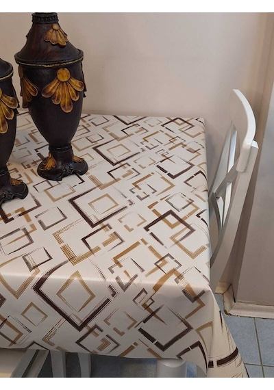 Elyaflı Pvc Muşamba - Desenli Silinebilir Masa Örtüsü Mrl124b Kahverenği