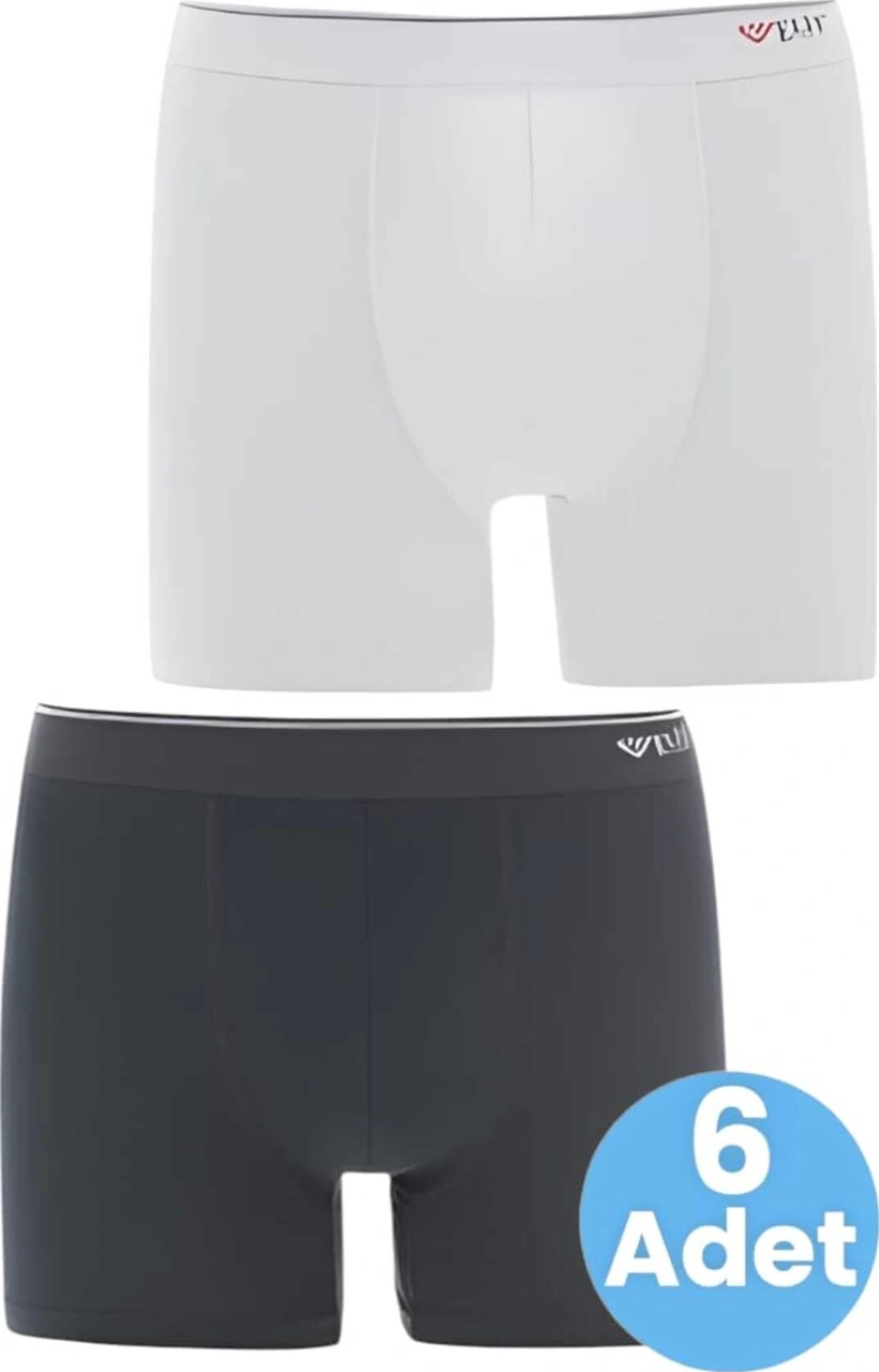 Tezzgelsin Erkek 6'lı Likralı Pamuklu Boxer Beyaz - Füme