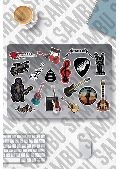Gitar Temalı Sticker Etiket Seti - Guitar Sticker - Laptop Notebook Telefon