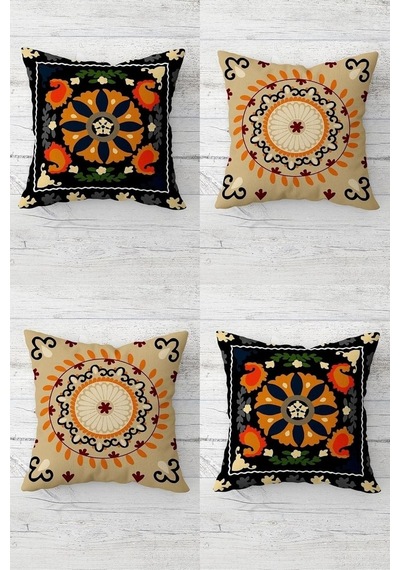 Etnik Desenli Bohemian Gizli Fermuarlı Kırlent Kılıfı Koltuk Yastık Kılıfı Takım 4adet Turuncu-kahve Bej 45 X 4 Diğer