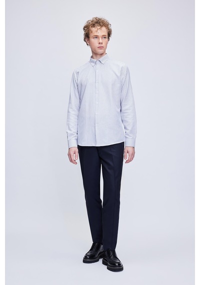 Hatemoğlu Siyah Comfort Fit Çizgili Pamuklu Düğmeli Yaka Uzun Kollu Casual Gömlek 24d19etc0001 102 Siyah
