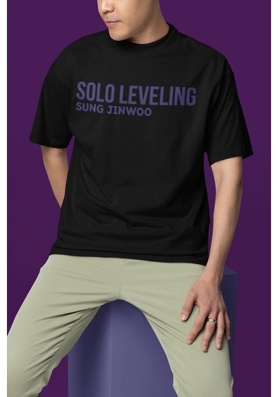 Solo Leveling Sung Jin Woo Sırt Baskılı Unisex Oversize Anime Tiş Siyah