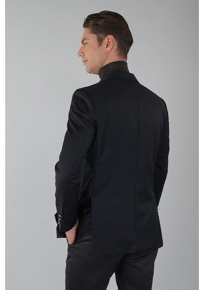 Bisse Comfort Fit Siyah Dokuma Mono Yaka Çift Yırtmaçlı 6 Drop Yün Blazer Erkek Ceket Pck24knos001 D99 Siyah
