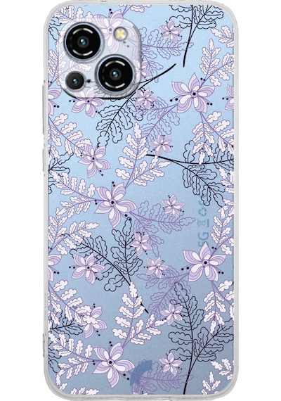 Reeder S23 Pro Max Uyumlu Kamera Korumalı Floral Lila Tasarımlı Şeffaf Silikon Kılıf