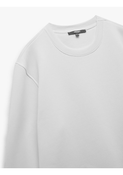Koton Pamuklu Uzun Kollu Bisiklet Yaka Erkek Basic Sweatshirt Beyaz 6wam70017mk Beyaz