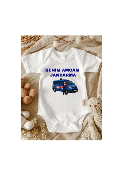 Lupi Benim Amcam Jandarma Yazılı Bebek Zıbın ekru