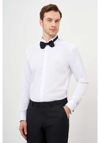 Morven Erkek Beyaz Manşetli Jakar Desen Ata Yaka Slim Fit Gömlek 24mc004060600 Beyaz