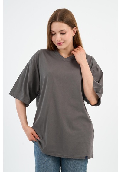 V Yaka Oversize T-shirt E24-742a-wn Antrasit