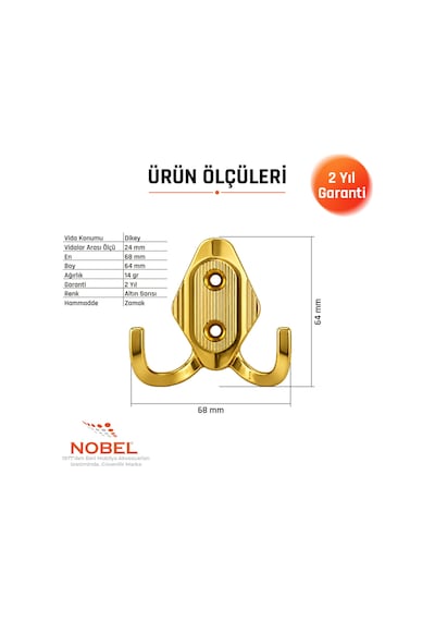 Has Askı, Metal Vestiyer Askısı, 14 Gr, Dolap Ve Duvar Askılığı, Altin Vidalı