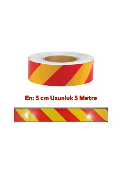 Badem10 Reflektörlü Yapışkanlı Parlayan Fosfor Sarı Kırmızı Reflektif Düz Şerit Bant 5 Cm 5 Mt İkaz Bandı