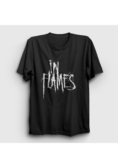 Presmono Unisex Logo In Flames T-shirt Siyah