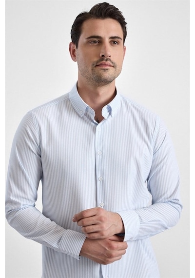Süvari Buz Mavi Slim Düğmeli Yaka Casual Gömlek Gm1008400366-m01